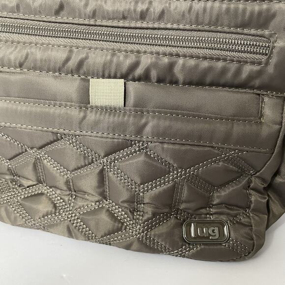 LUG Streetcar East/West Shoulder Crossbody Bag Purse in Gray Quilted Divider - Picture 8 of 13